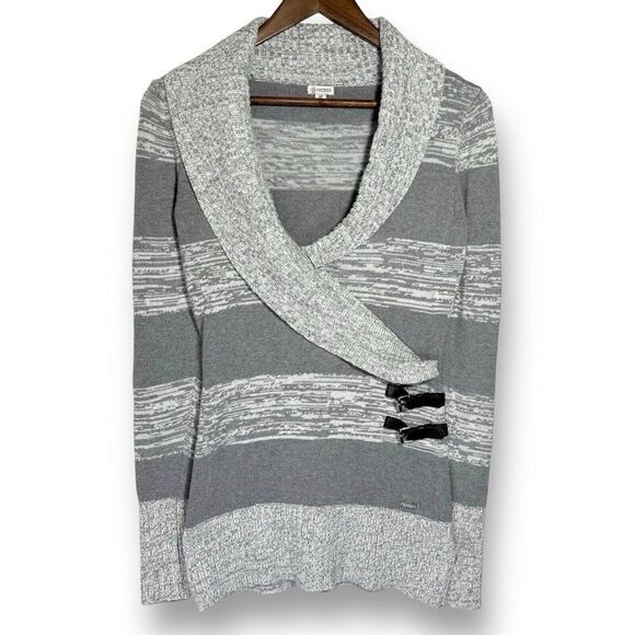 Vintage Y2K Guess Sweater S Long Knit Stretch Tunic‎ Faux Wrap Buckle Cross Over - Picture 1 of 8